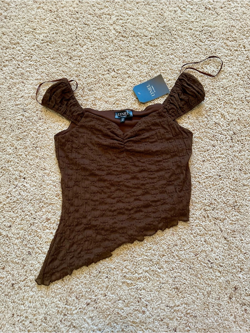 Brown Asymmetric Ruffle Knit Women's Top